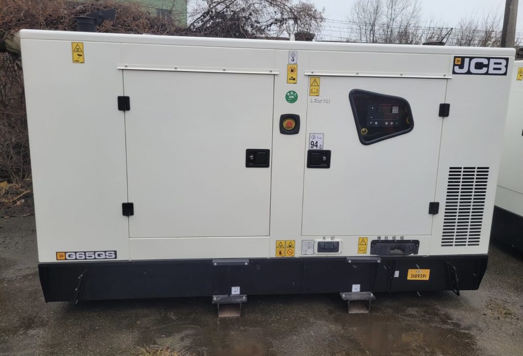 JCB G65QS diesel generator for hire, providing reliable 65kVA power for events, festivals, and construction sites. Features a weatherproof enclosure, user-friendly control panel, and easy transport options.