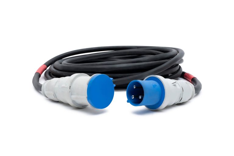 63A single phase extension cable – type reference on white background
