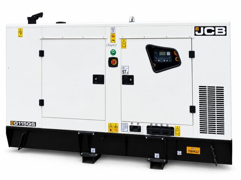 White JCB G115QS diesel generator on a white background