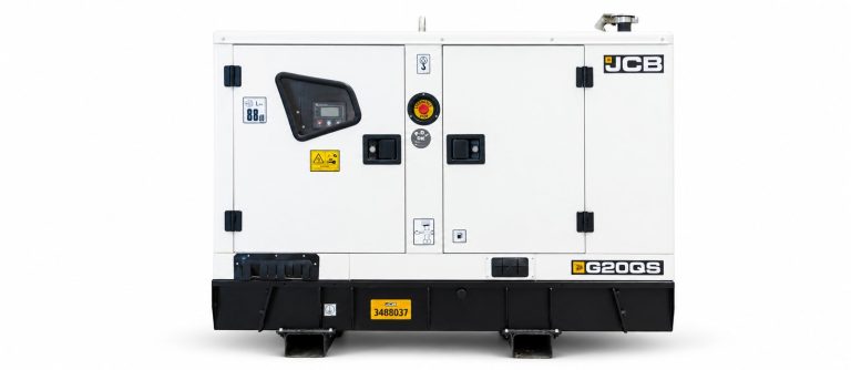White JCB G20QS diesel generator on a white background