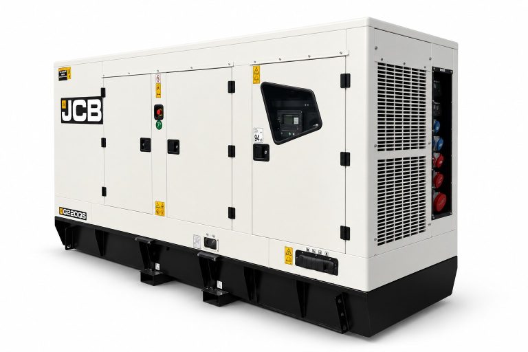 White JCB G220QS diesel generator on a white background