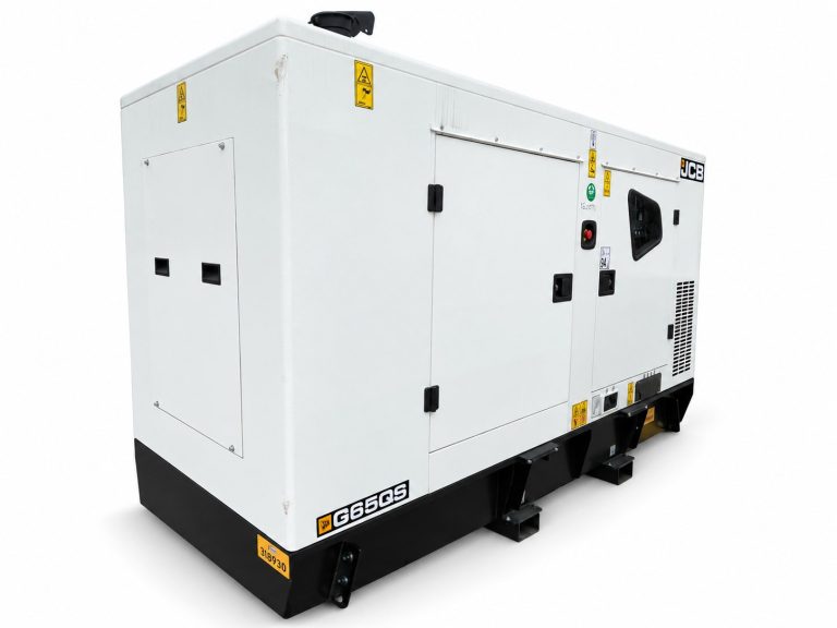 White JCB G65QS diesel generator on a white background